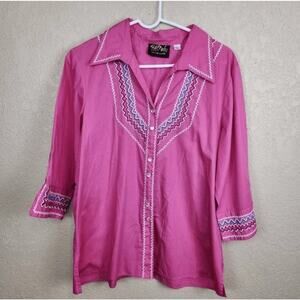 Bob Mackie Shirt Womens Large Button Down Wearable Art Western Embroidered *